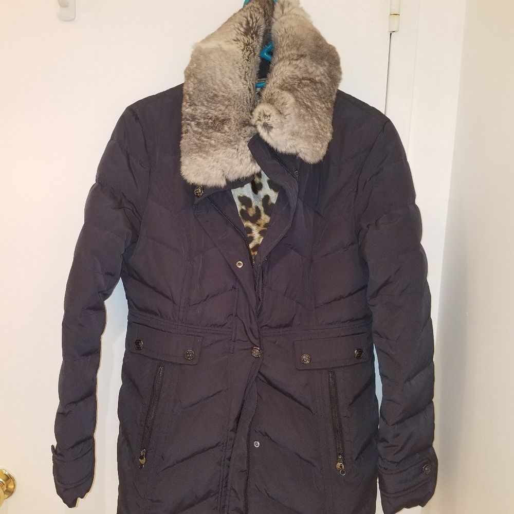 COZY laundry Navy Real Fur Trimmed Down Jacket